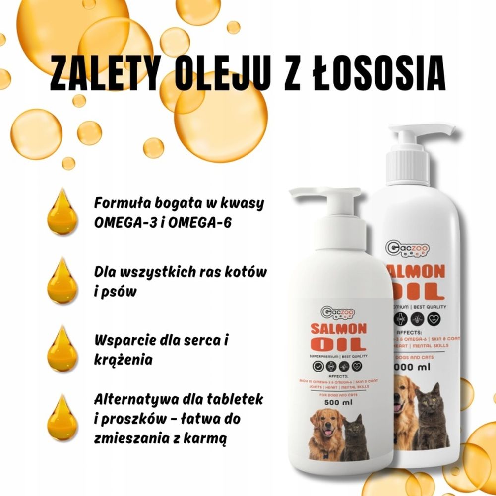 Olej z łososia 500ml Suplement dla Psa i Kota Gaczoo Atlantic Salmon Oil